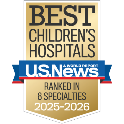 U.S. News & World Report Best Children's Hospitals badges showing Ranked in 8 specialties