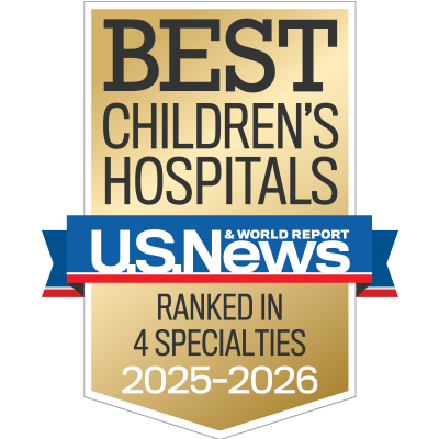 U.S. News & World Report Best Children's Hospitals badges showing Ranked in 4 specialties