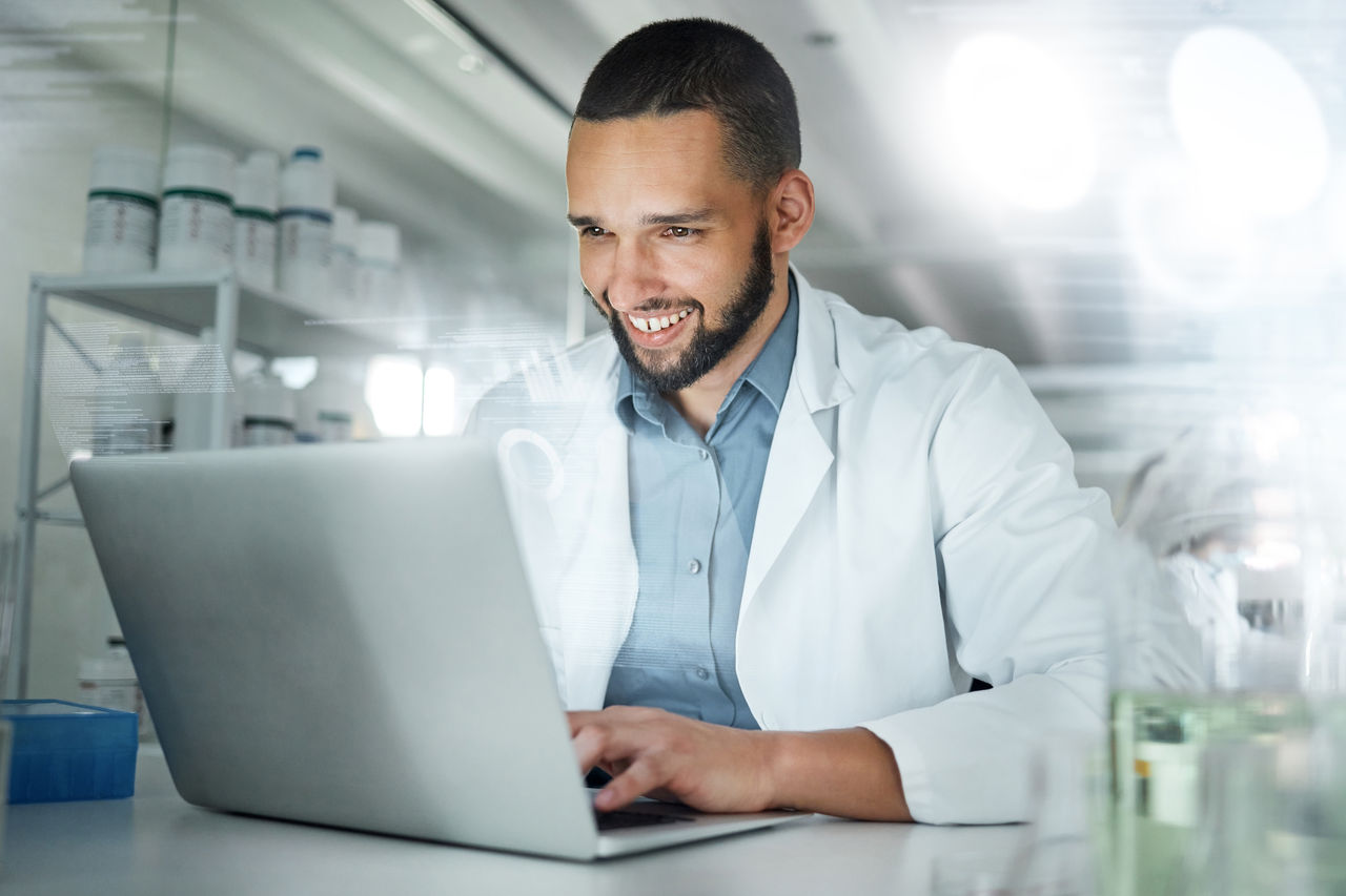 Researcher on laptop computer