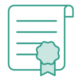 Graphic icon of a certificate with an award ribbon