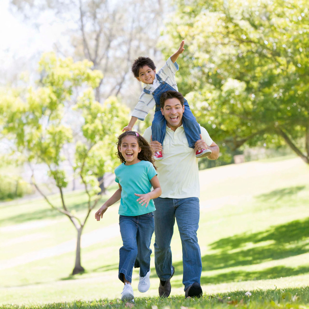 family outside in park